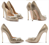 Blade Embellished Pumps - Gold or White/Silver