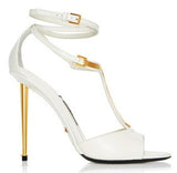 Leather T-Strap Sandals - White or Black