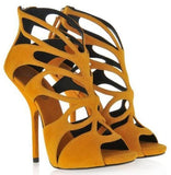 Suede Cut-Out Sandals - Mustard/Yellow, Black or Fuchsia Pink