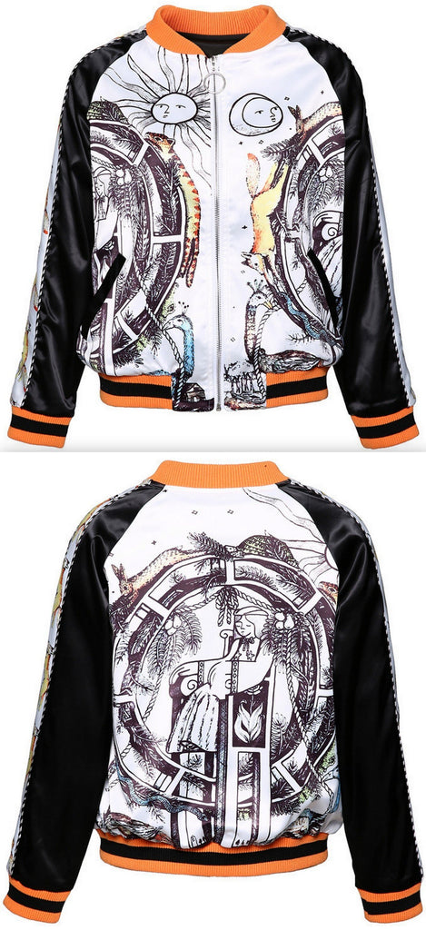 Printed Satin Bomber Jacket