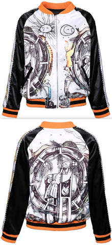 Printed Satin Bomber Jacket