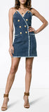 Frayed Denim Mini Dress with Chain Straps
