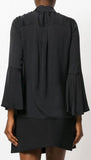 Black Bell-Sleeve Silk Shirt