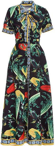 Vegetable Print Maxi Dress, Black