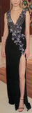 Black Floral-Embroidered V-Neck Sleeveless Gown