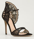 Black Lace Fan Counter Dorsay Pumps