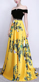 Black Off-the-Shoulder Print Yellow Maxi Dress
