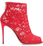 Lace and Mesh Peep Toe Ankle Boots - Black, Red or White
