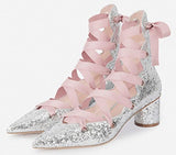 Glitter Lace-up Pumps