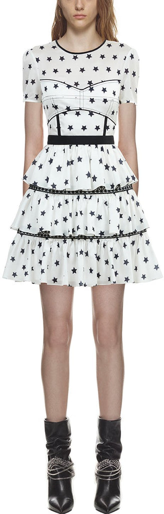 Star Printed Tiered Dress