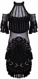 Black Tassel & Bead Embellished Mini Dress