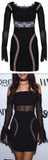 Black Sheer Lace Paneled Stretch Off-Shoulder Mini Dress