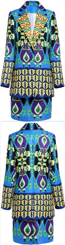 Multicolored Printed Blazer/Jacket & Skirt Set
