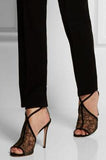 Black Suede-Trimmed Chantilly Lace Sandals