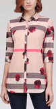 Rose & Check Print Shirt, Apricot