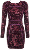 Embellished Floral-Embroidered Long-Sleeve Mini Dress