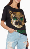 Black Mystic Cat Printed T-Shirt