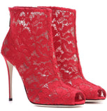 Lace and Mesh Peep Toe Ankle Boots - Black, Red or White