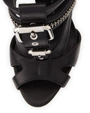 Buckled T-Strap Biker Sandal - White or Black