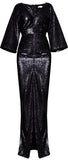 Ruched V-Neck Sequin-Embellished Gown, Black