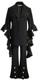 Black Ruffle-Sleeve Jacket and Pant Set