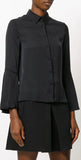Black Bell-Sleeve Silk Shirt