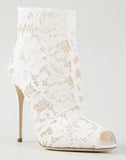 Lace and Mesh Peep Toe Ankle Boots - Black, Red or White