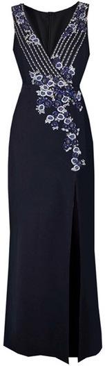 Black Floral-Embroidered V-Neck Sleeveless Gown