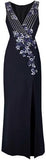 Black Floral-Embroidered V-Neck Sleeveless Gown