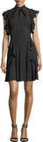 Black Neck Tie Ruffle Mini Dress