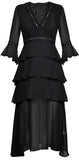 Embroidered Low-Cut Tiered Dress, Pink or Black