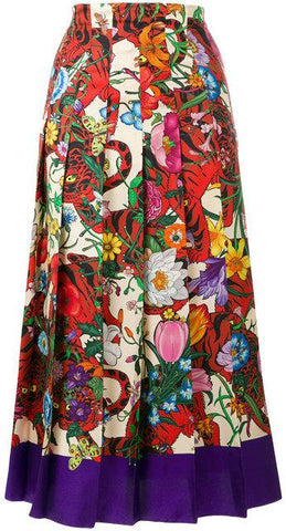 Floral and Tiger Print Pleated Skirt | DESIGNER INSPIRED FASHIONS