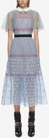Floral Guipure Cape Midi Dress