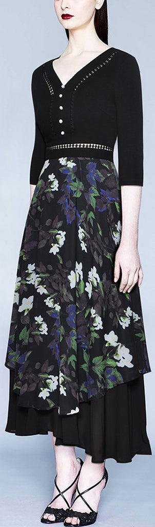 Floral Overlay V-Neck Dress