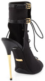 Black Stretch Canvas Lace-Up Booties
