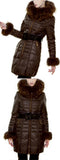 Fur-Trim Paneled Puffer Coat, Brown