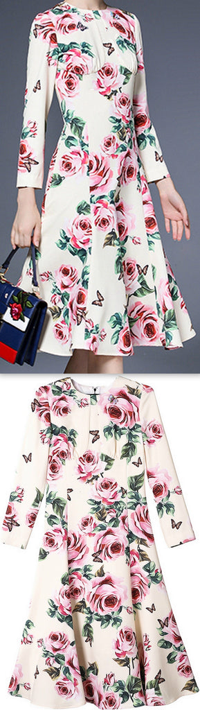 Rose & Butterfly Print Dress