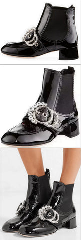 Embellished Patent Bootie, Black