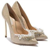 Blade Embellished Pumps - Gold or White/Silver