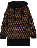 Flocked Jacquard and Jersey Hooded Top