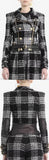 Plaid Tweed Jacket with Leather Trim