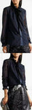 Lace Shirt with Velvet Trim, Dark Blue
