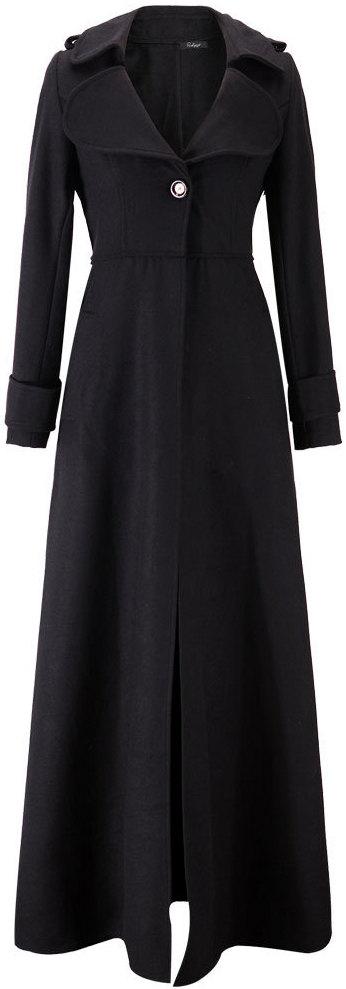 Long Wool-Blend Single-Button Coat - Black, Green, Blue or Red