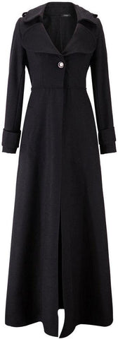 Long Wool-Blend Single-Button Coat - Black, Green, Blue or Red
