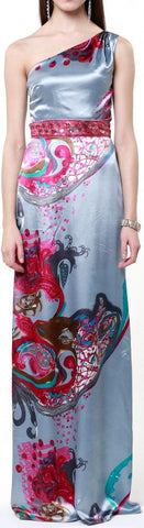 Satin One-Sleeve Printed Gown