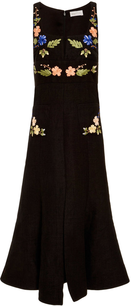 Black 'Rainbow City' Embroidered Midi Dress