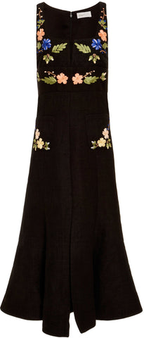 Black 'Rainbow City' Embroidered Midi Dress