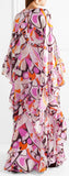 Ruffed Printed Georgette Maxi Dress