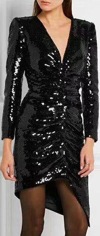 Asymmetrical Black Sequin Dress