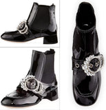 Embellished Patent Bootie, Black